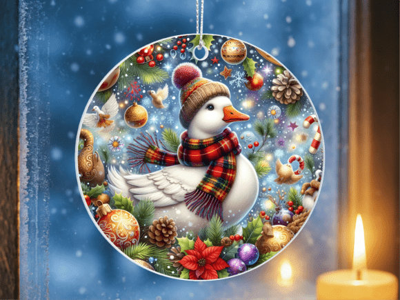 Christmas Duck Plaid Scarf Cute Ornament