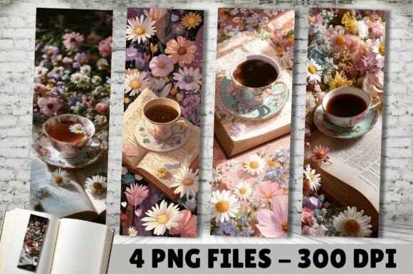 Cottagecore Flower Tea Cup Bookmark Png