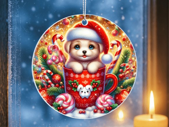 Cute Maltese Teacup Santa Puppy Ornament