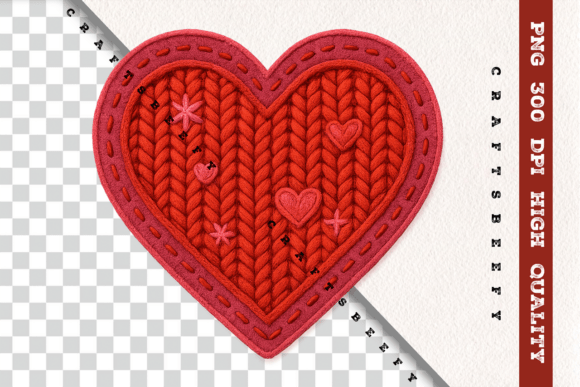 Faux Crochet Heart Patch PNG
