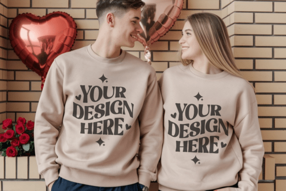 Gildan Valentine Couple T-shirt Mockup 5
