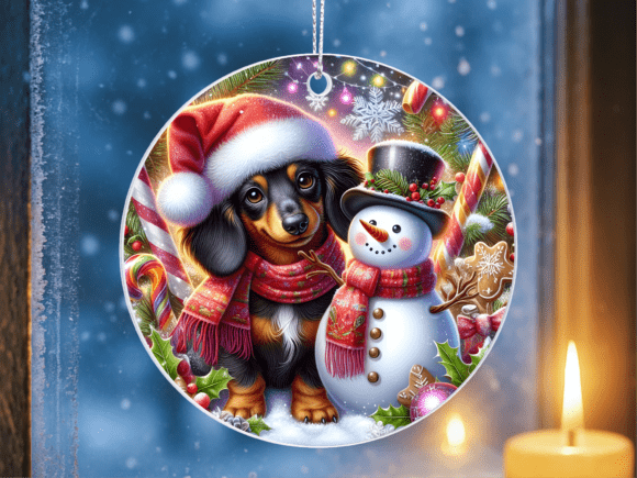 Long Haired Dachshund Snowman Ornament