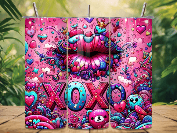 Pink Lips Candy Hearts XOXO Tumbler Wrap
