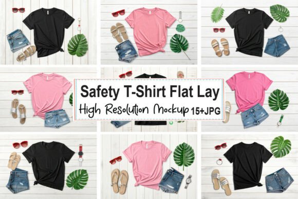 Safety T-Shirt Flat Lay Mockup Bundle 03