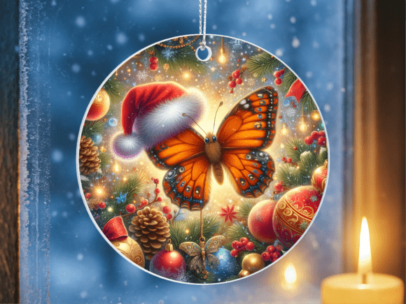 Santa Hat Butterfly Ornament PNG
