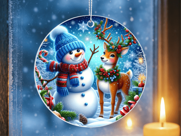 Snowman Reindeer Winter Scene Ornament: A Versatile Design for Creative Entrepreneurs
