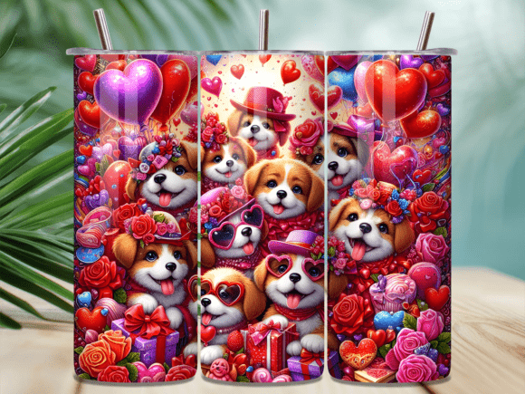 Valentine Adorable Puppies Tumbler Wrap