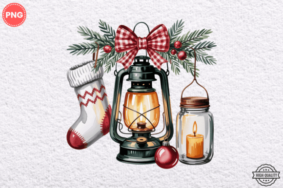 Watercolor Christmas Lantern Clipart PNG